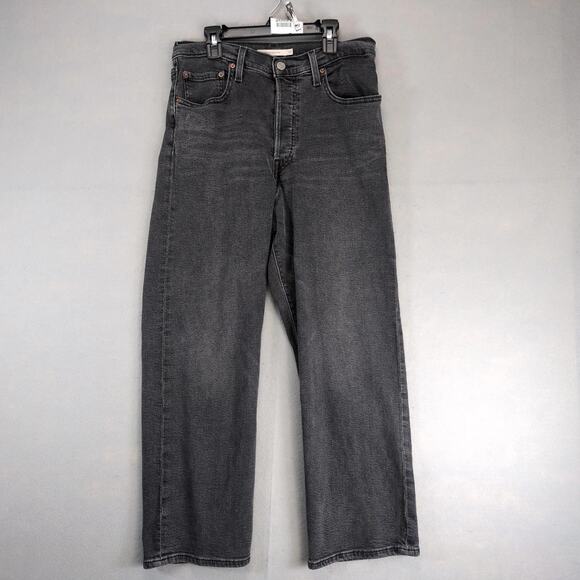 Levi's Ribcage Straight Jeans Women's 30x26" Charcoal Wash Button Fly Stretch - Picture 1 of 10
